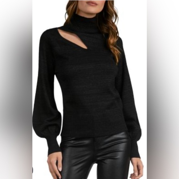 Elan Metallic Asymmetric Cutout Turtleneck Sweater Size S - Picture 1 of 12
